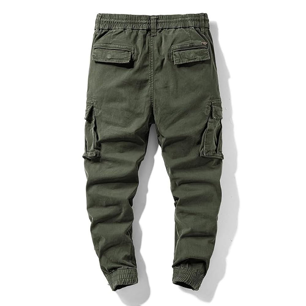 Men's Casual Cargo Pants Loose Fit Elastic Waistband Texture